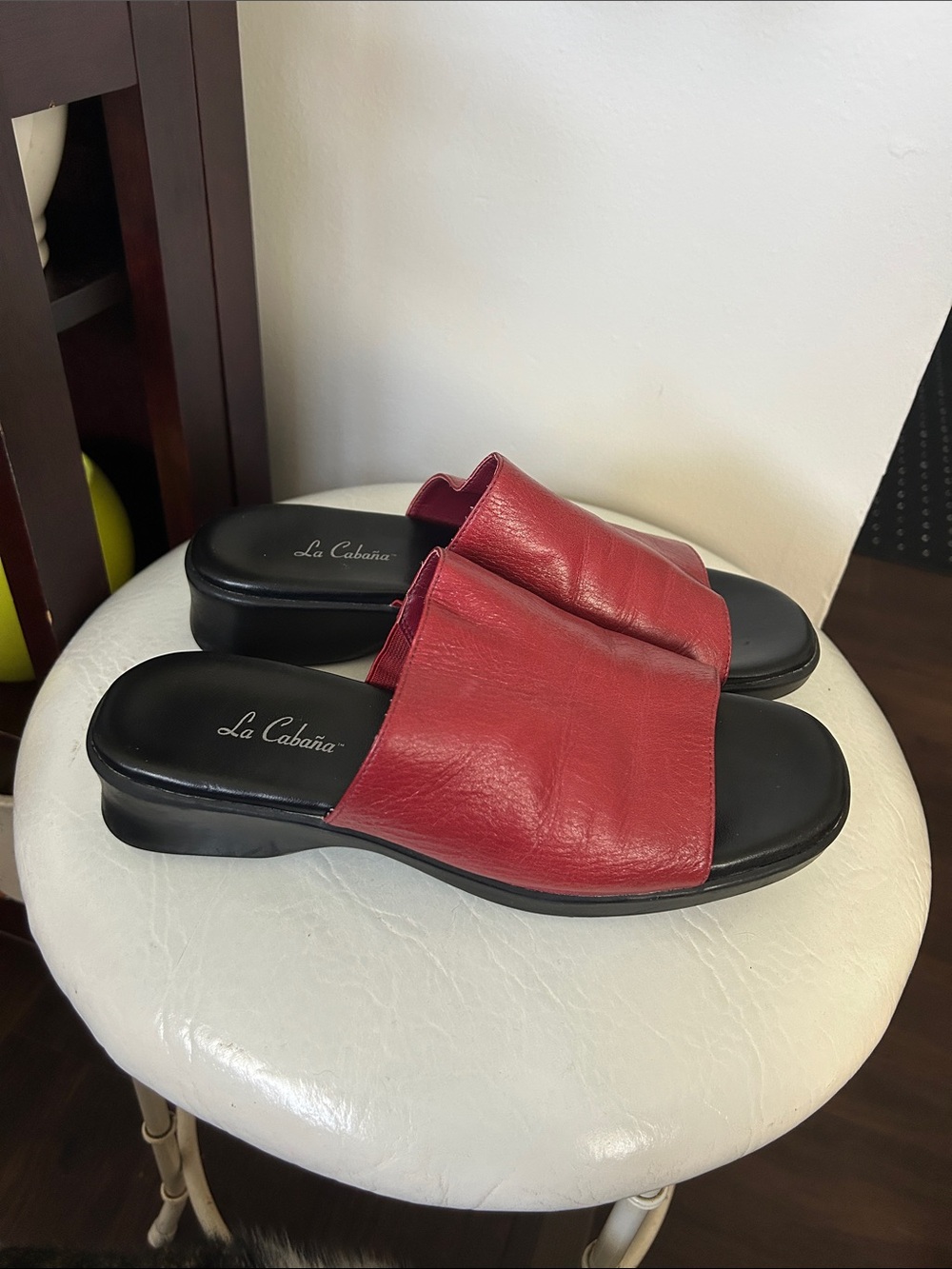 Vintage Red Leather Slip on Sandals